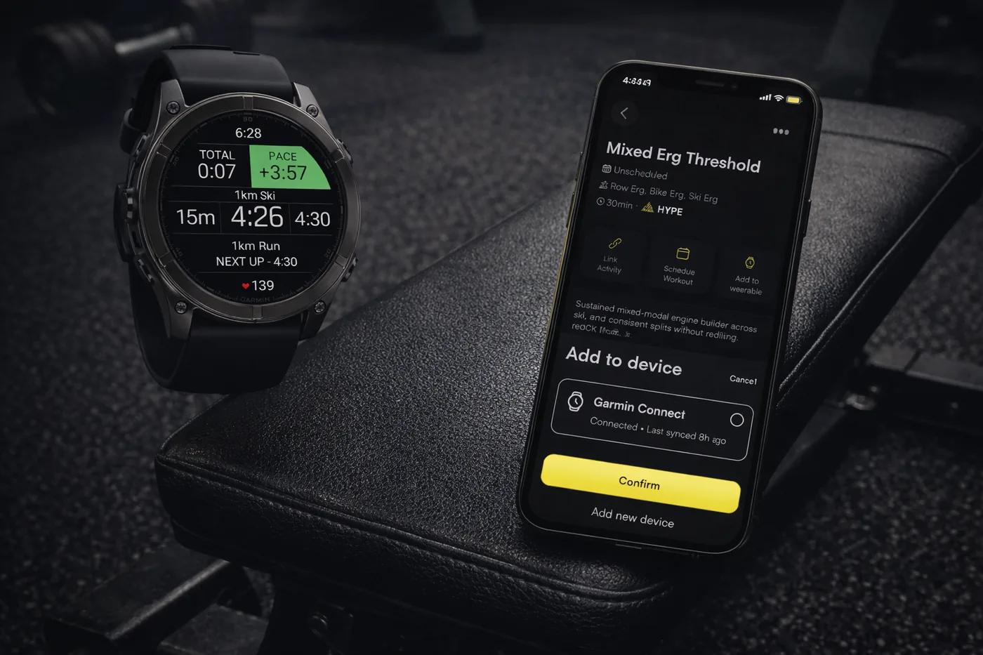 Devices page with Apple Watch and Garmin
