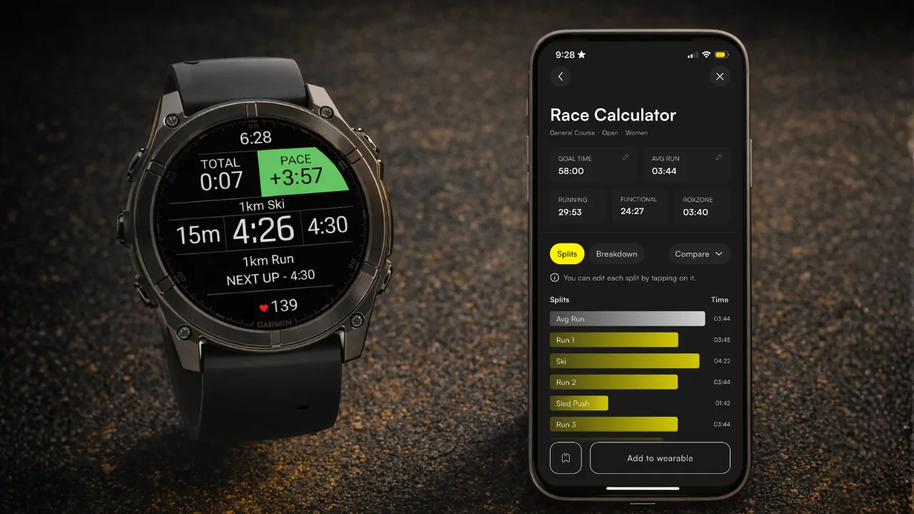 ROXFIT PaceMe hero showing Race Calculator splits