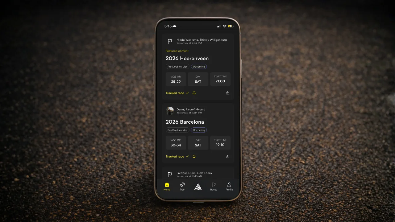 Home feed Tracked athletes section