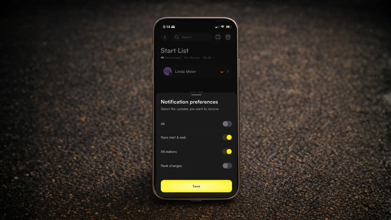 Events Track tab with tracked race cards