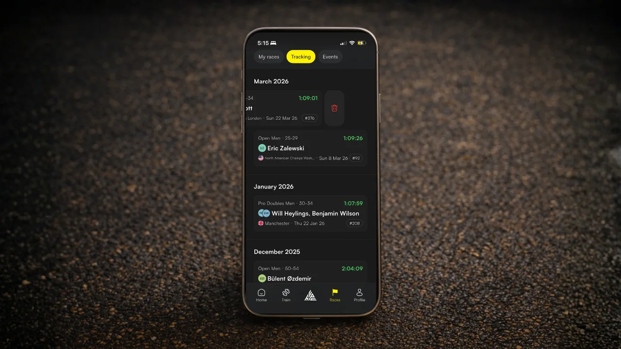 Swipe-to-delete on a tracked race card