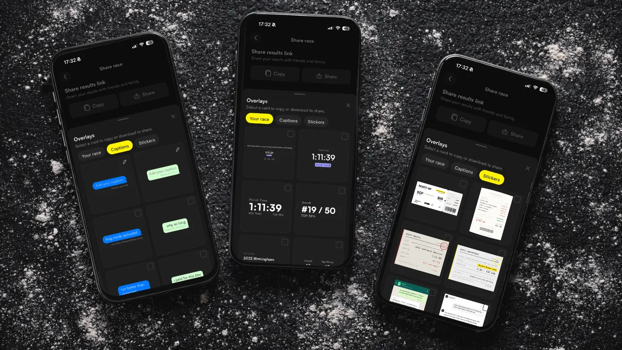 Share results button and overlays selector