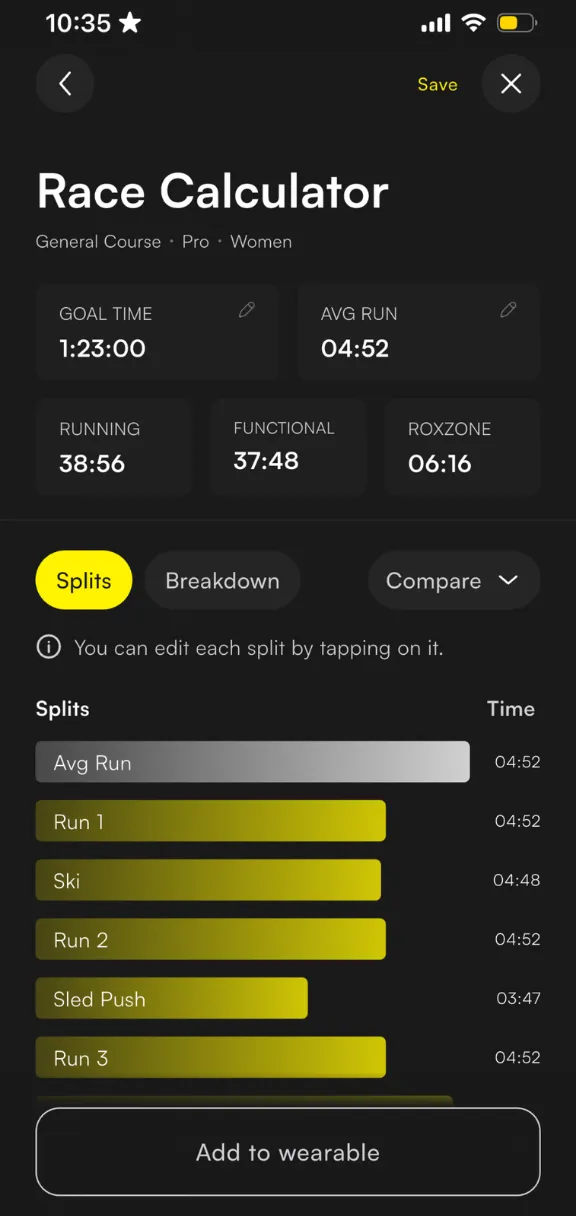 Plan your race, split by split - Goal time